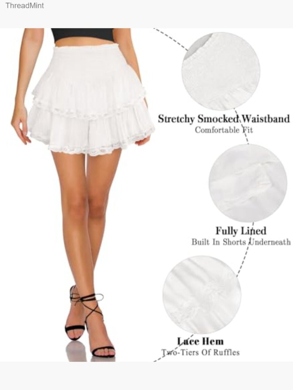High Waist Ruffle Mini Skirt Flared Flowy Casual Swing Beach Short Skirt - Picture 3 of 5